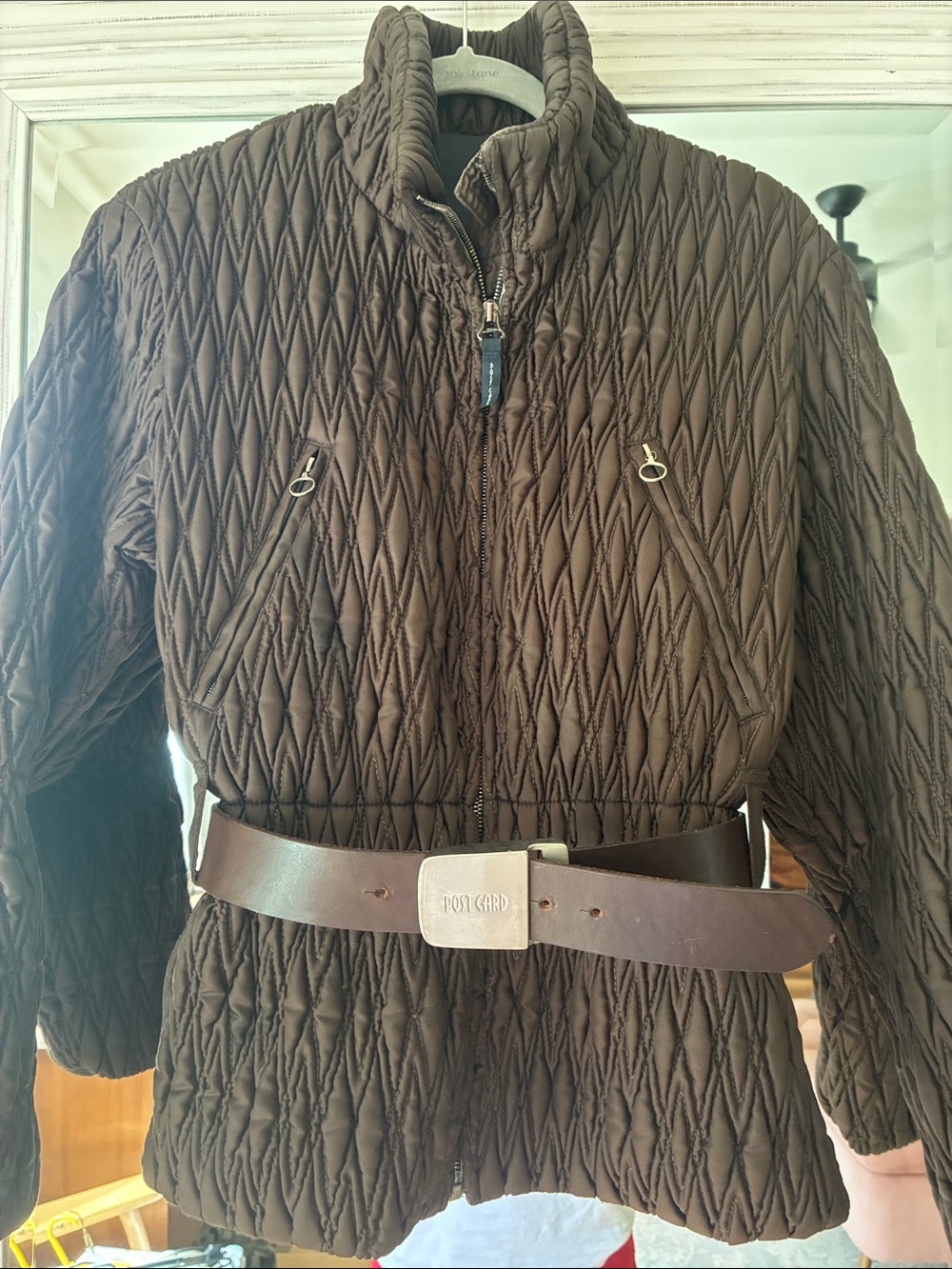 Post Card Quilted Brown Ski Jacket with Belt Women’s US 6